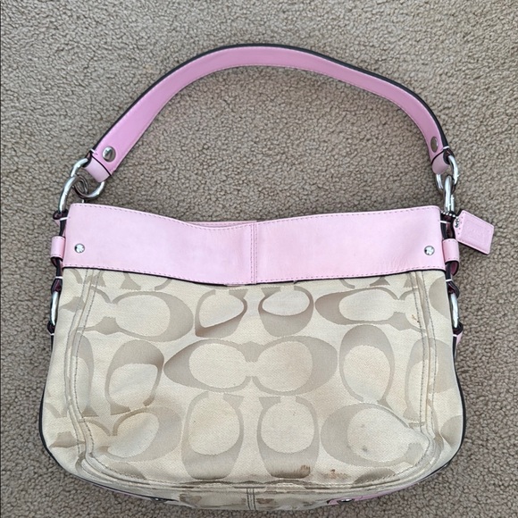 Coach Pink and Tan Signature Bag with Matching Wallet - Picture 2 of 8